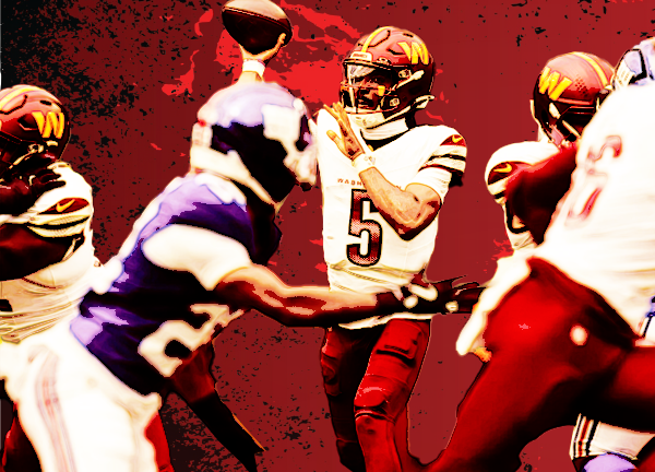 Jayden Daniels passes in the Commanders victory over the Giants